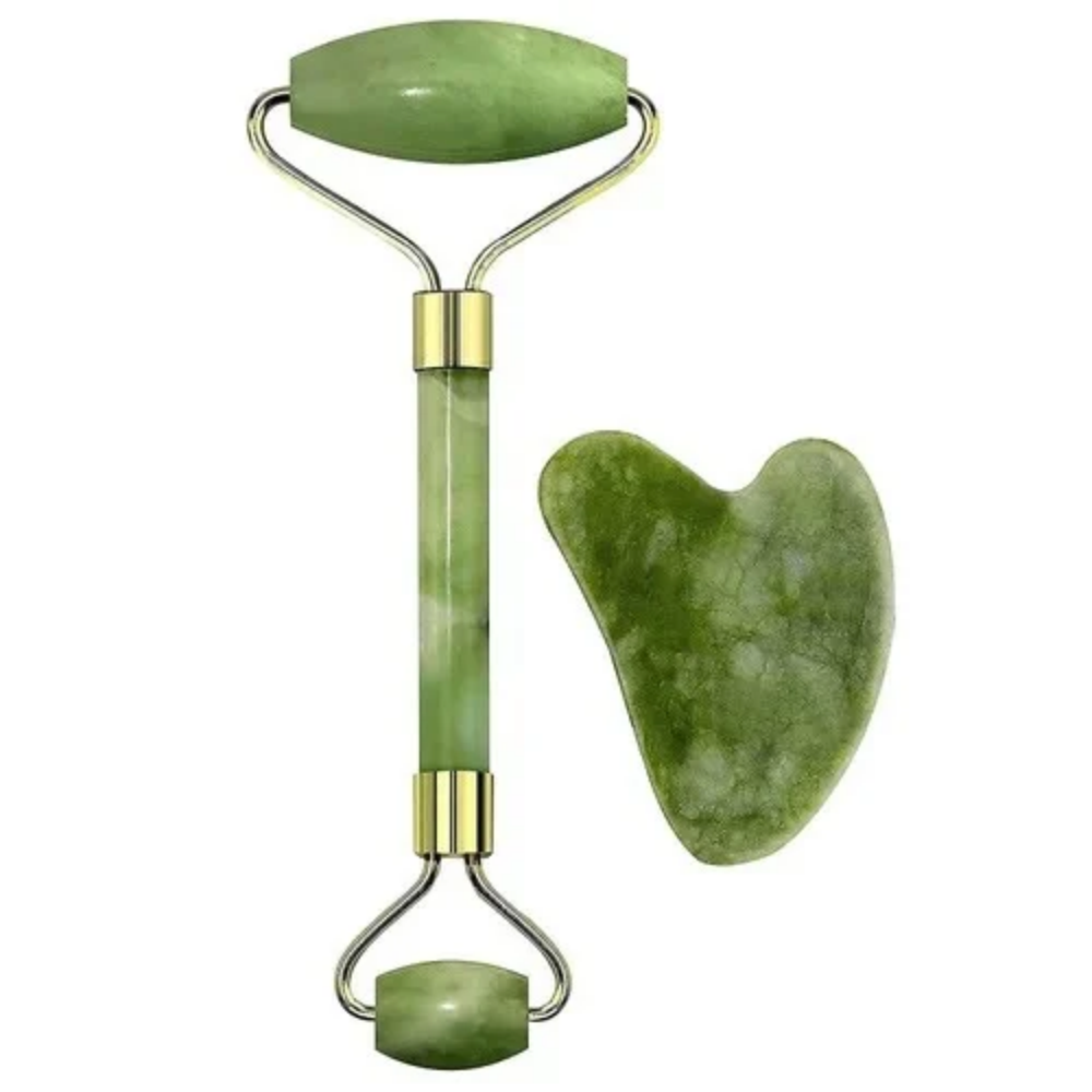 NUVIO Natural Jade Stone Facial Roller & Gua Sha Lymphatic Massage Set